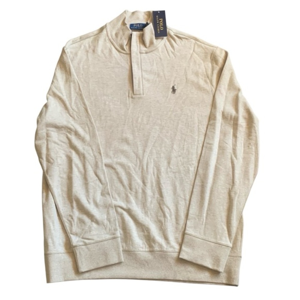 Polo Ralph Lauren Luxury Jersey Quarter-Zip Pullover XL Beige Heather Grey NWT